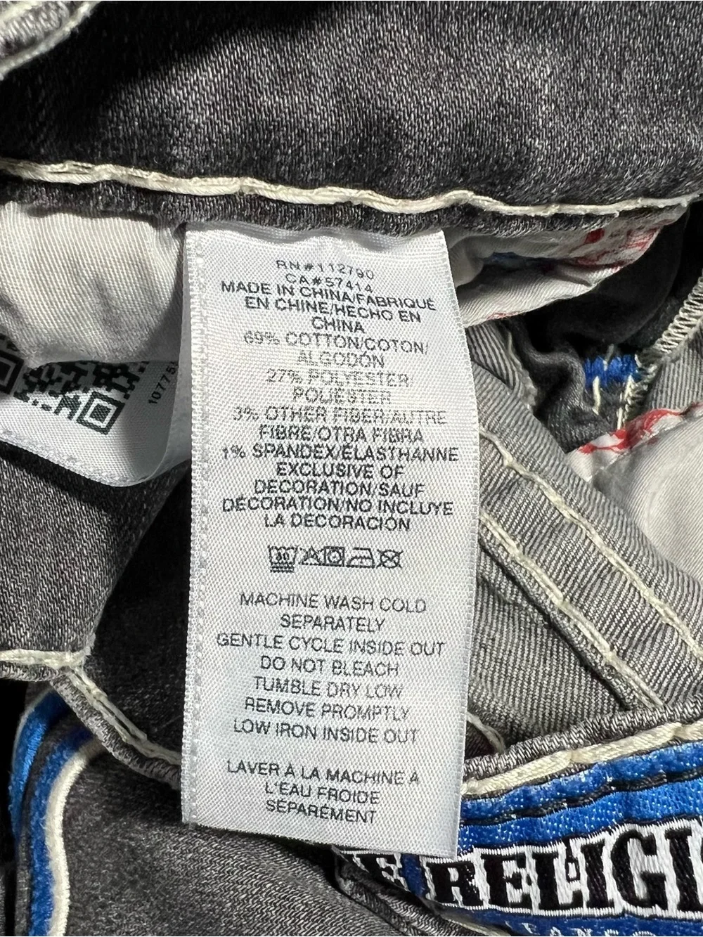True Religion Rocco Relaxed Skinny Gray White Blue Jeans Mens Size 30